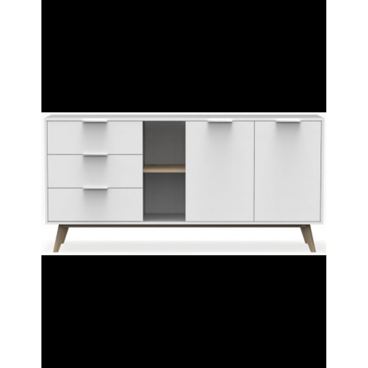 Campus sideboard i fyrretræ og møbelplade B165 cm - Mat hvid/Lys natur