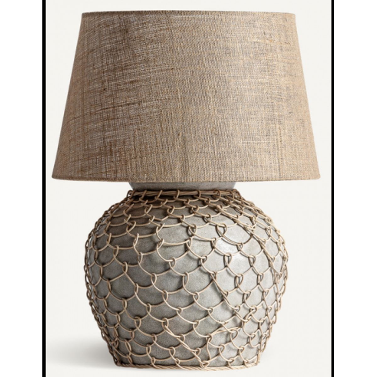 Bordlampe i beton, rattan og jute H70 cm - Betongrå/Brun