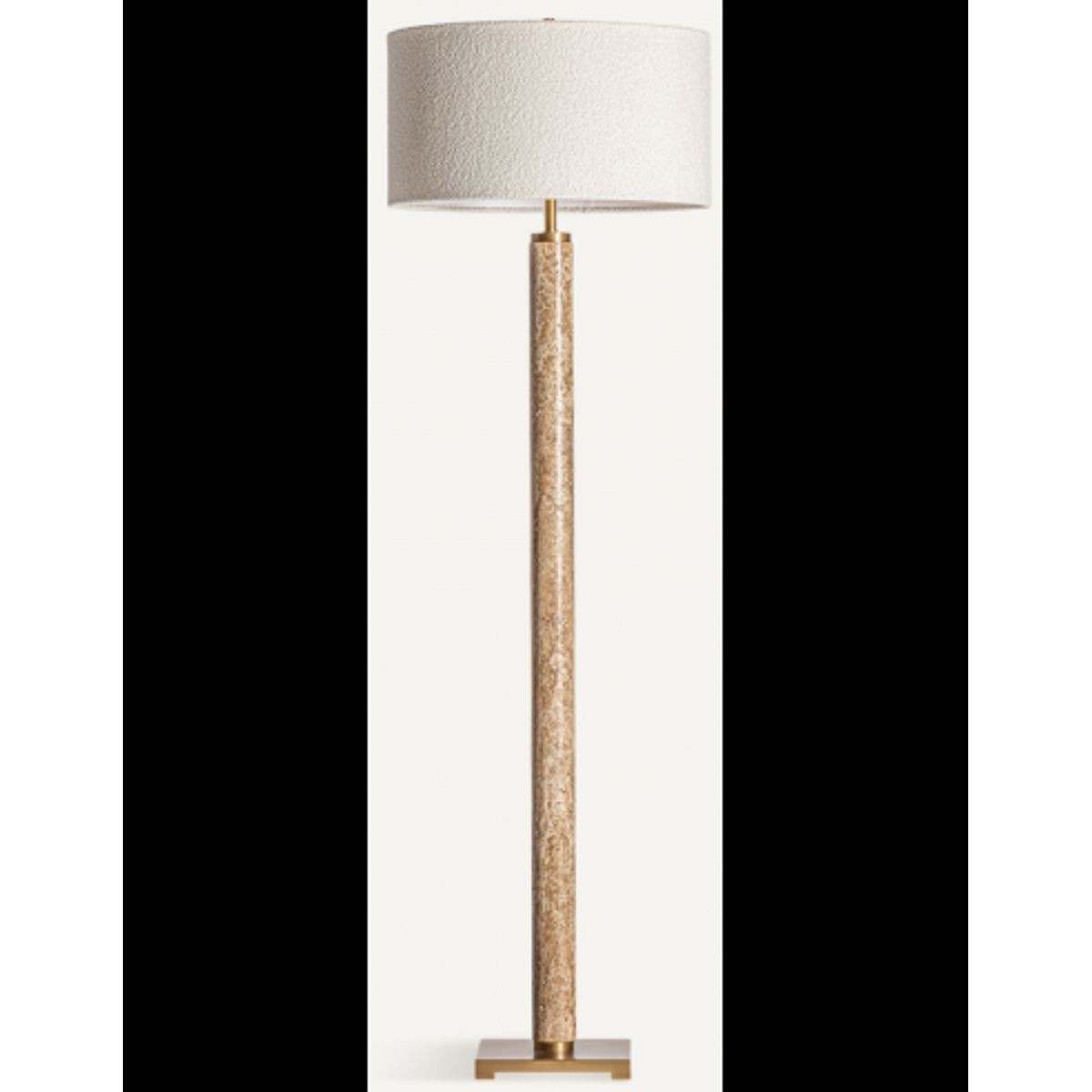 Gulvlampe i stål, marmor og bouclé H166 cm - Guld/Beige marmor/Creme