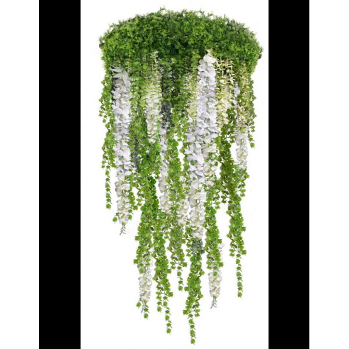 Flower Rain svævende have i kunstige planter Ø140 cm - Grøn/Hvid