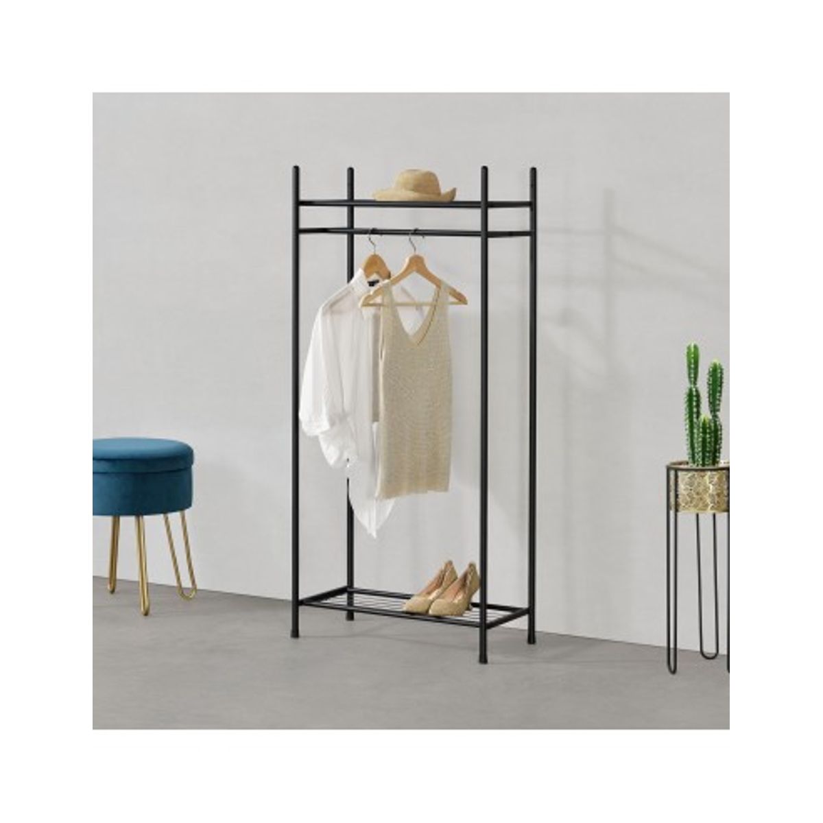 Garderobe stativ i metal 130 x 60 x 30 cm - Mat sort