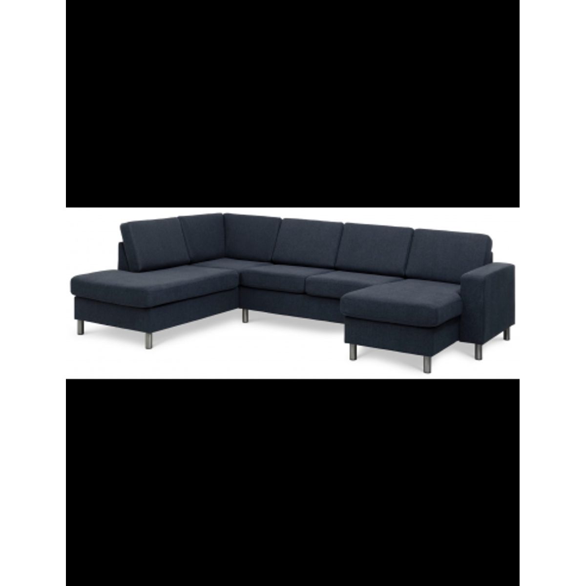 Panset U-sofa i polyester B295 x D197 cm - Børstet alugrå/Blå