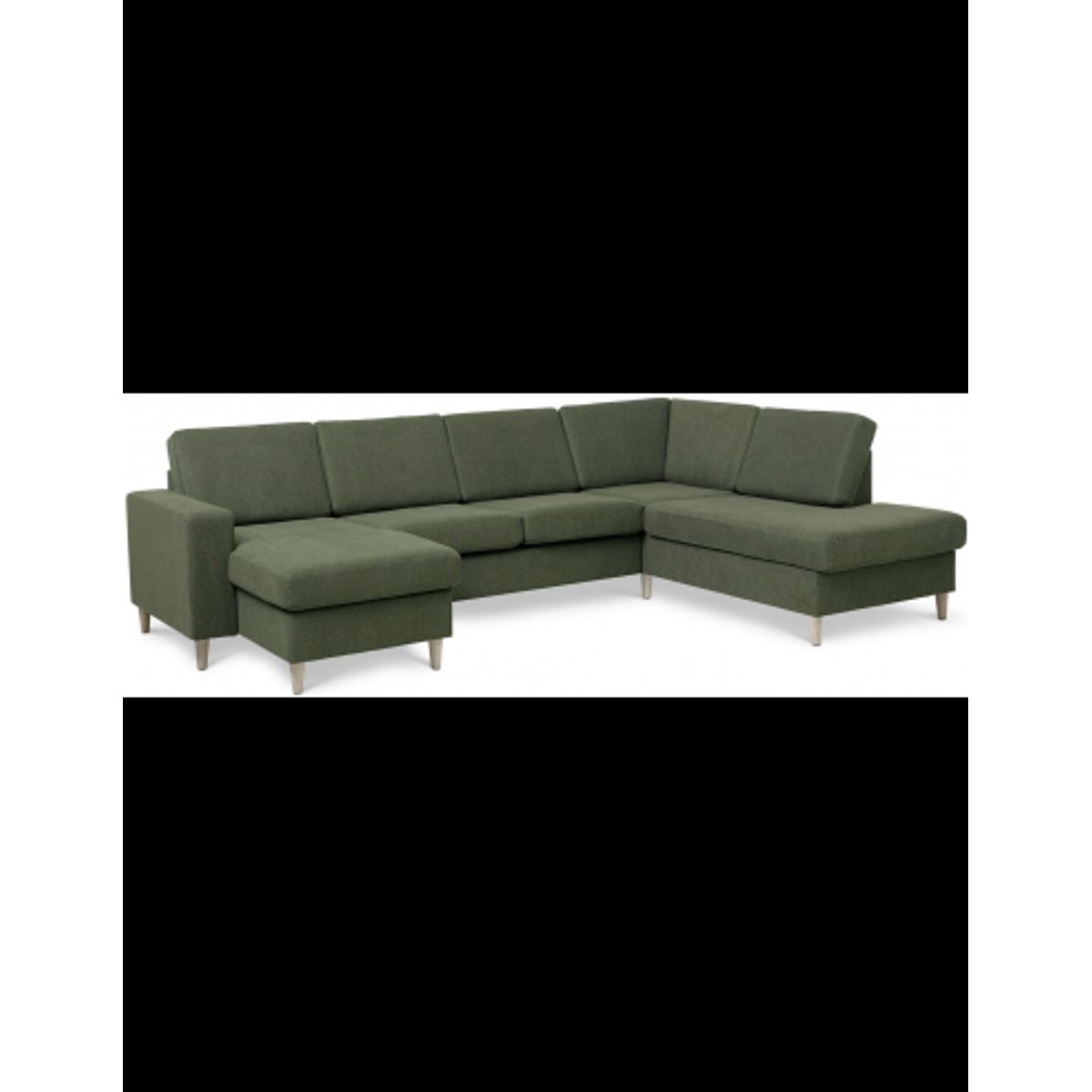 Panset U-sofa i polyester B295 x D197 cm - Natur/Mosgrøn