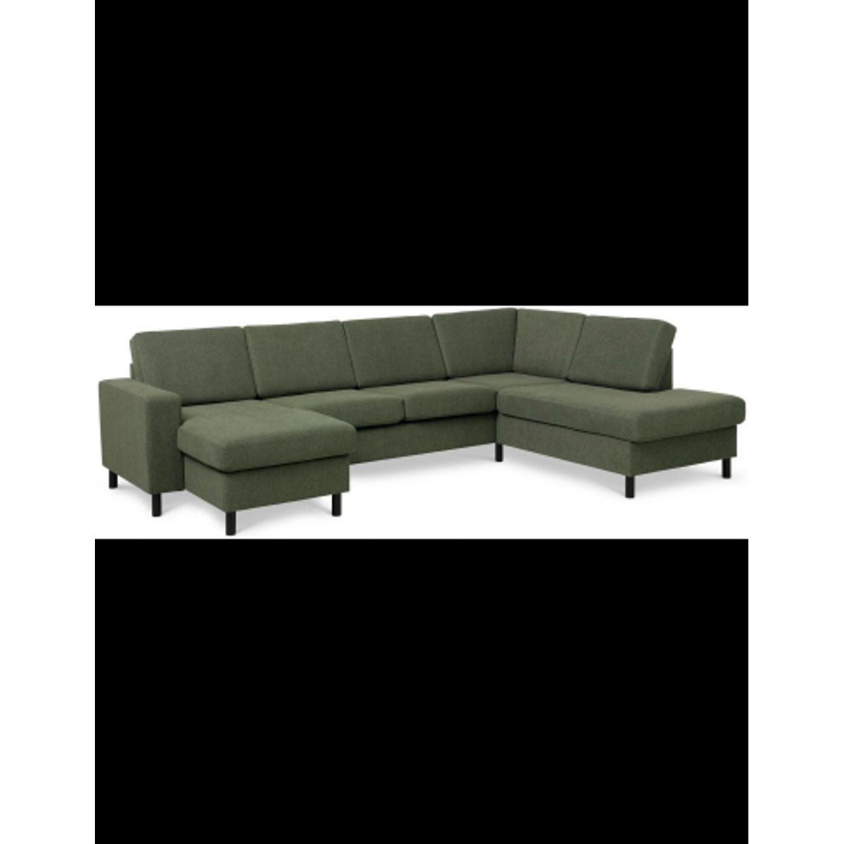 Panset U-sofa i polyester B295 x D197 cm - Sort/Mosgrøn