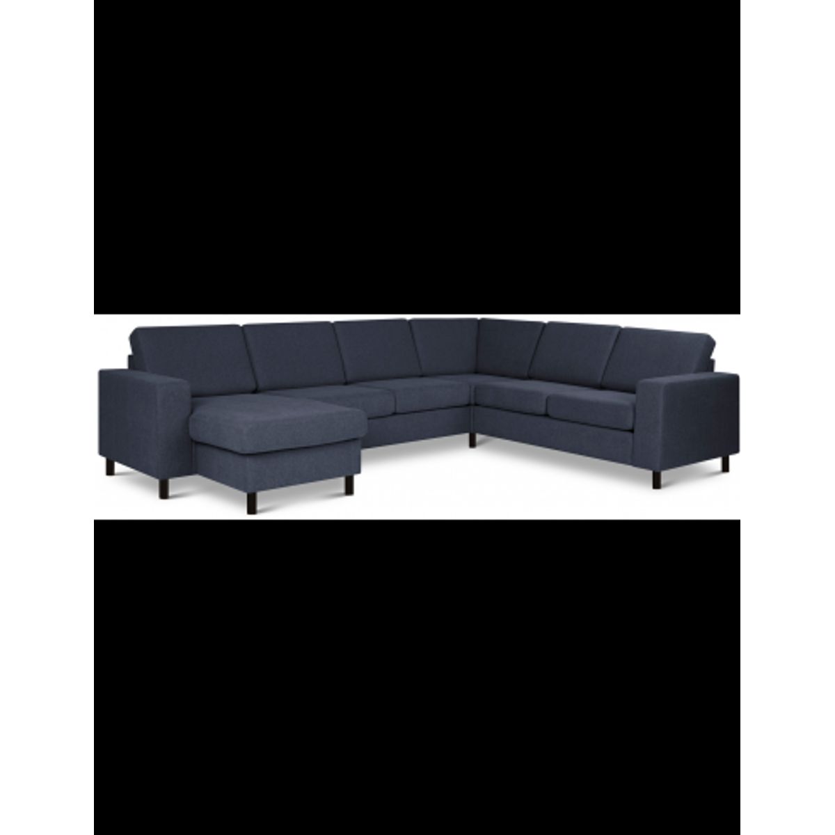 Panset hjørnesofa med chaiselong i polyester B295 x D230 cm - Sort/Blå