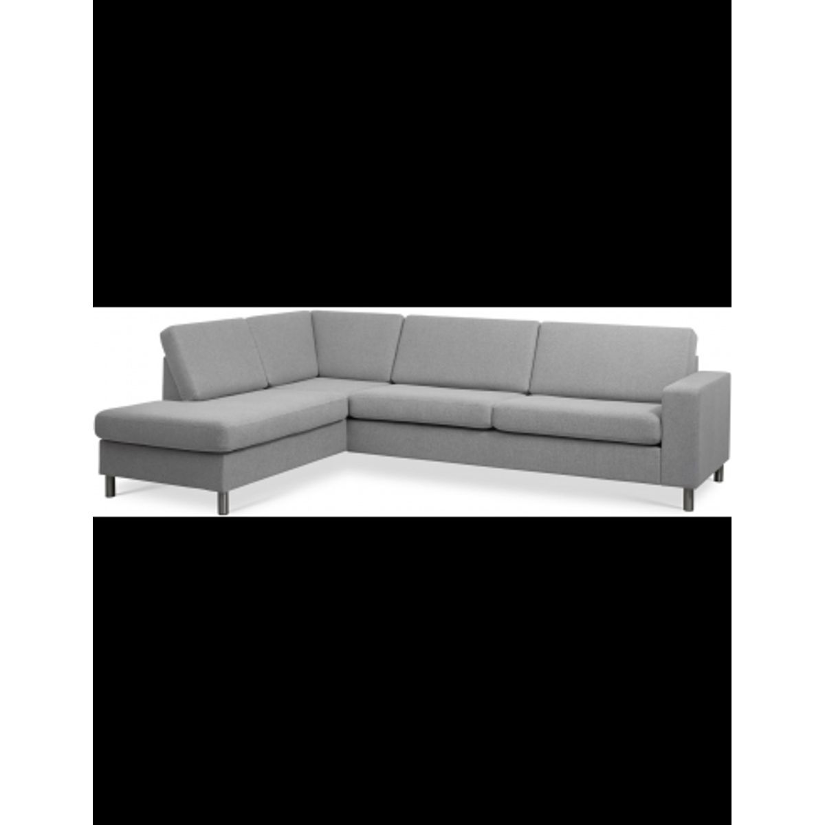 Panset venstrevendt chaiselongsofa i polyester B279 x D197 cm - Børstet alugrå/Grå