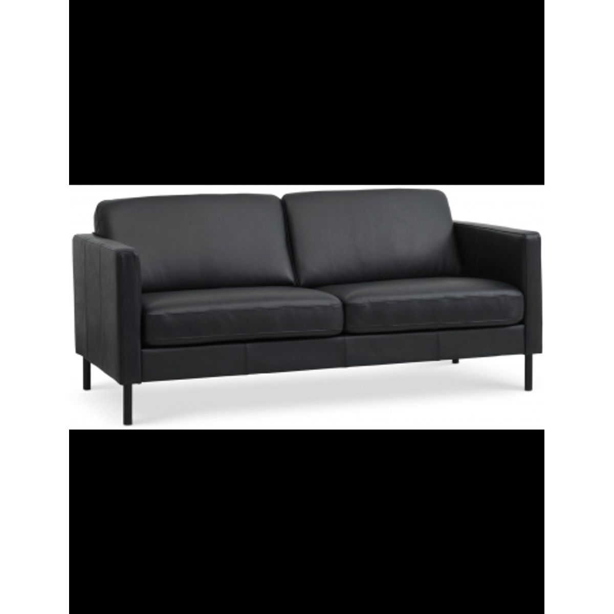 Askset 2-personers sofa i semi-anilin læder B180 x D86 cm - Sort/Sort