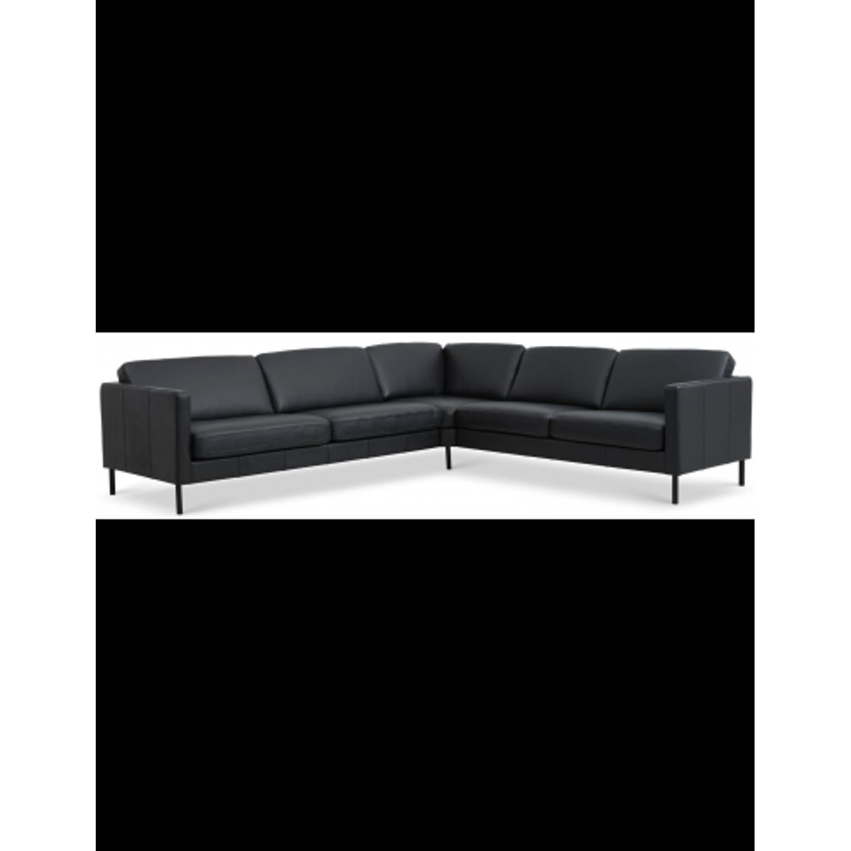 Askset hjørnesofa i semi-anilin læder B300 x D264 cm - Sort/Sort