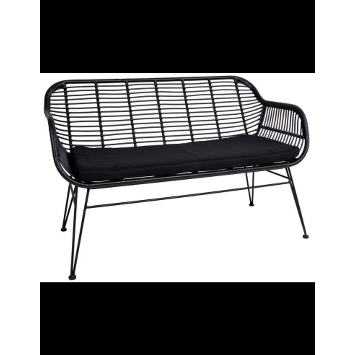 TRIESTE Havebænk i metal og polyrattan H81 x B126 x D68 cm - Sort/Sort