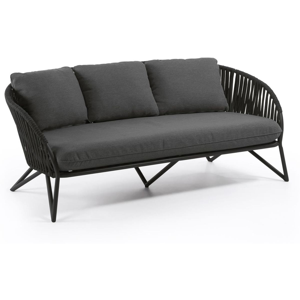 Branzie, Udendørs 3-personers sofa, sort, H77x180x90 cm