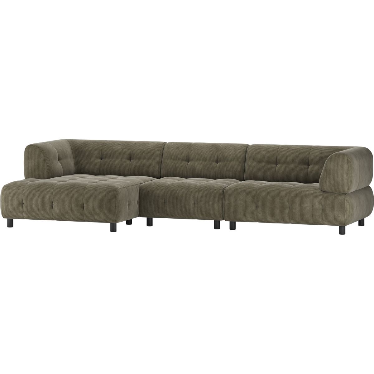 Louis, Chaiselong sofa, venstrevendt, grøn, fløjl, H73x120x334 cm