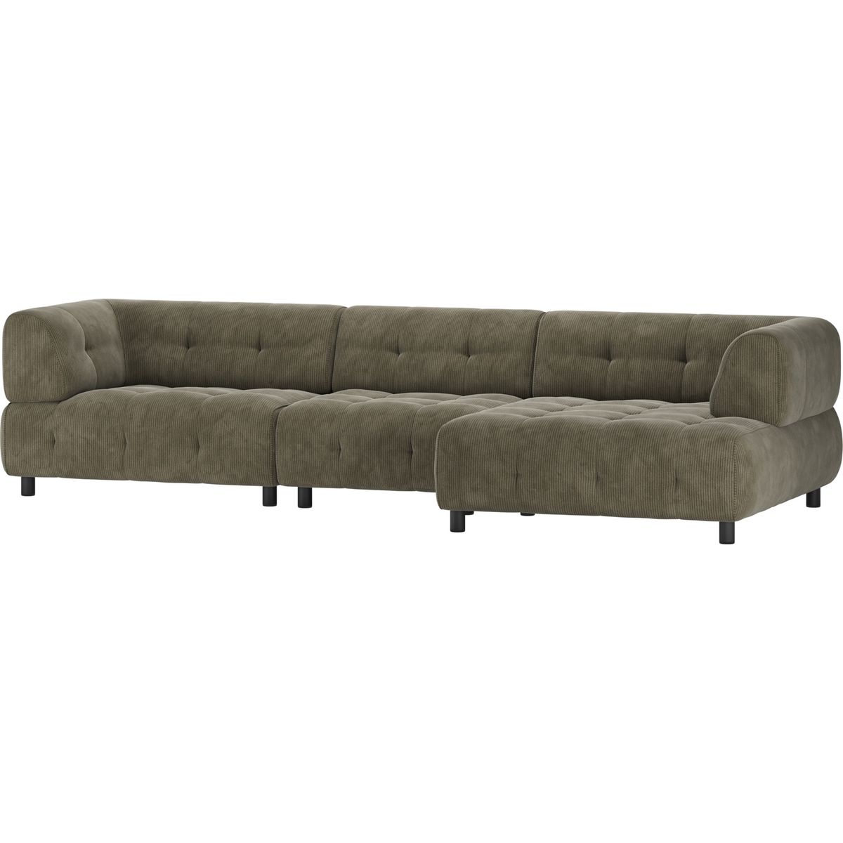 Louis, Chaiselong sofa, højrevendt, grøn, fløjl, H73x120x334 cm