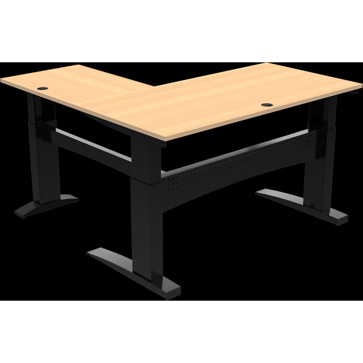 FlexDesk, Tre-bens hæve-/sænkebord, firkantet, natur/sort, H122x160x160 cm, bøg