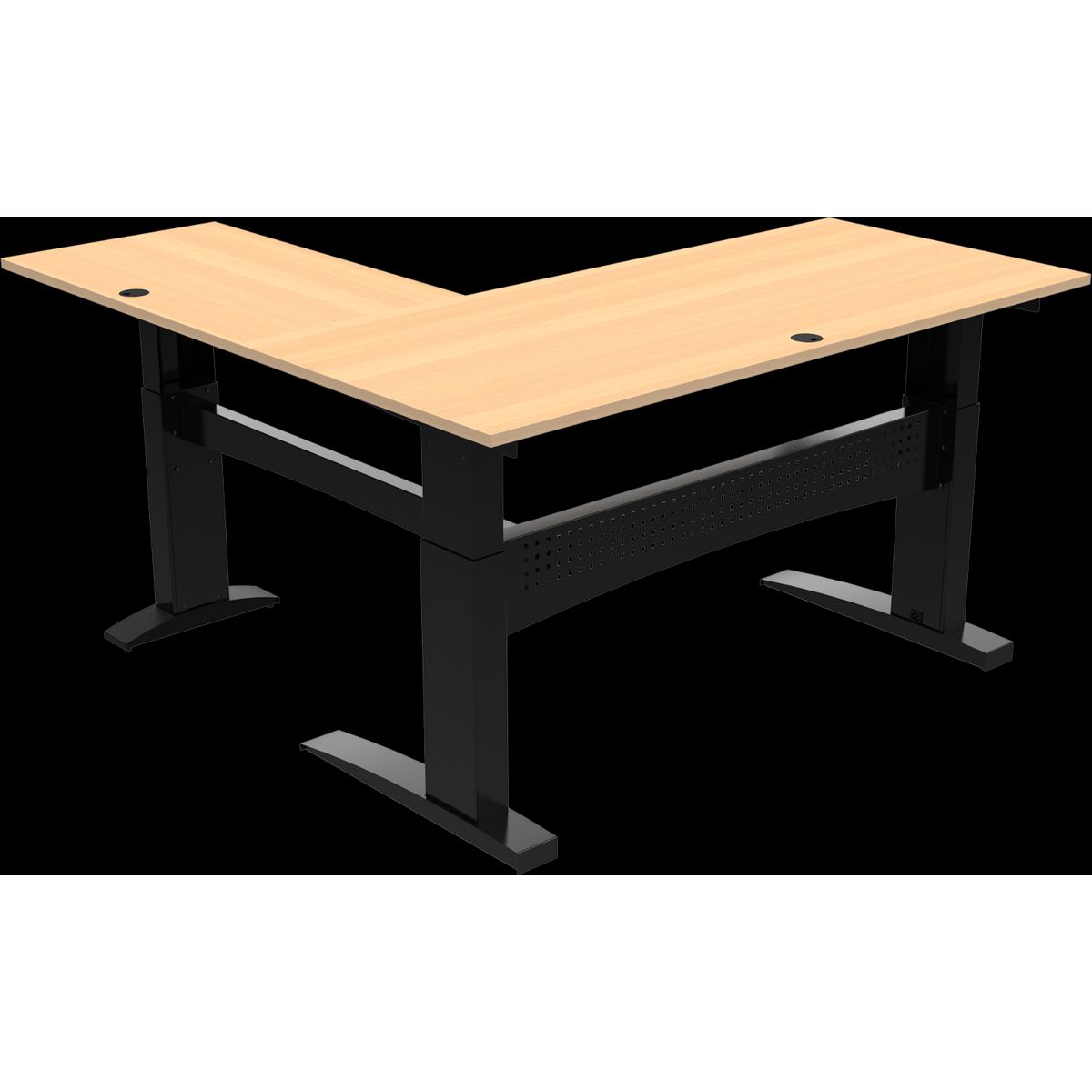 FlexDesk, Tre-bens hæve-/sænkebord, firkantet, natur/sort, H122x180x180 cm, bøg