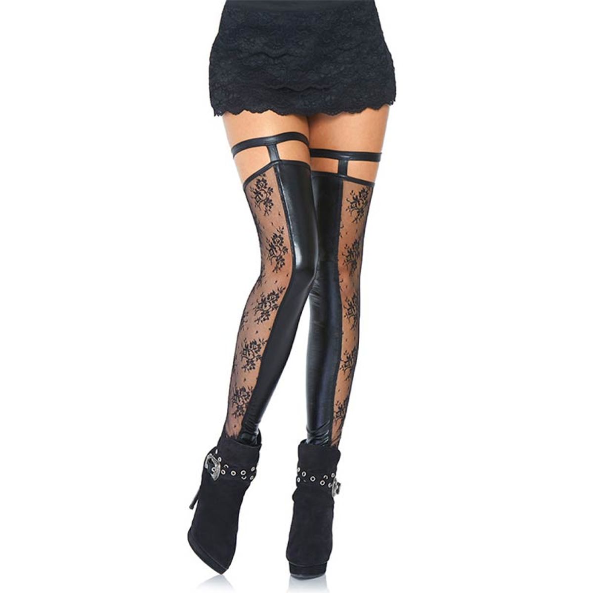 Leg Avenue Aria Strømper Wetlook Sort - S/M