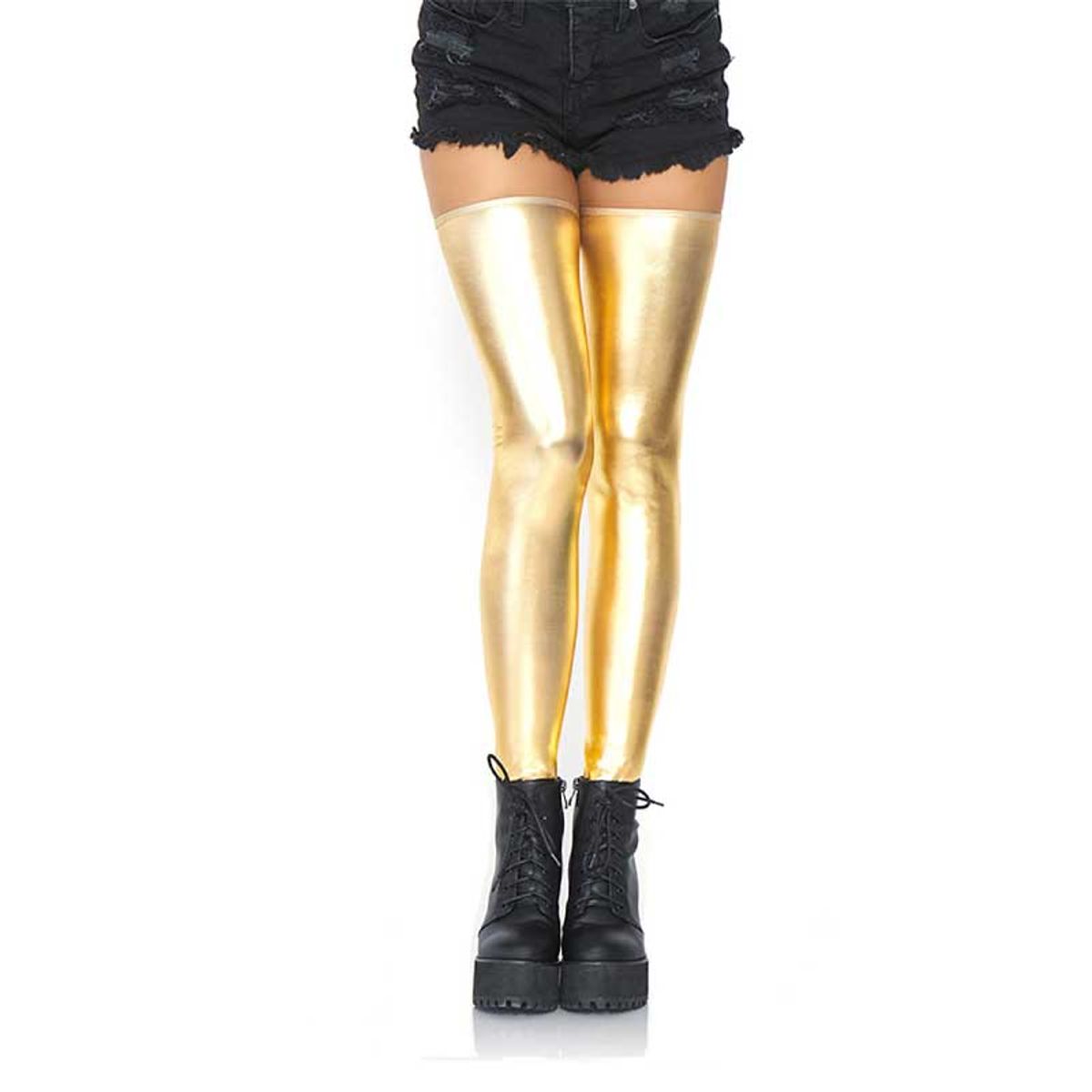 Leg Avenue Izzy Wetlook Selvsiddende Strømper - S/M - Guld