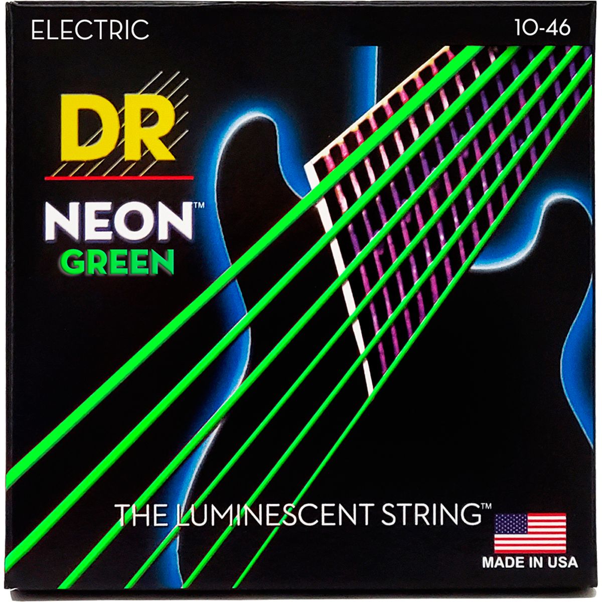 DR Strings NGE-10 Hi-Def neon green el-guitar-strenge, 010-046