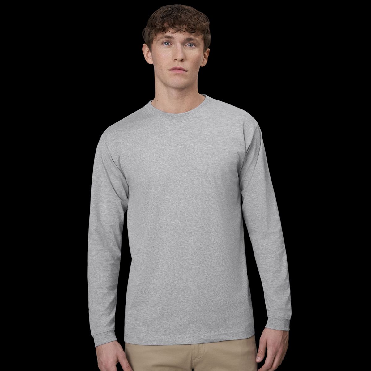 ID Pro Wear Herre Langærmet t-shirt - Grey Melange - 5XL