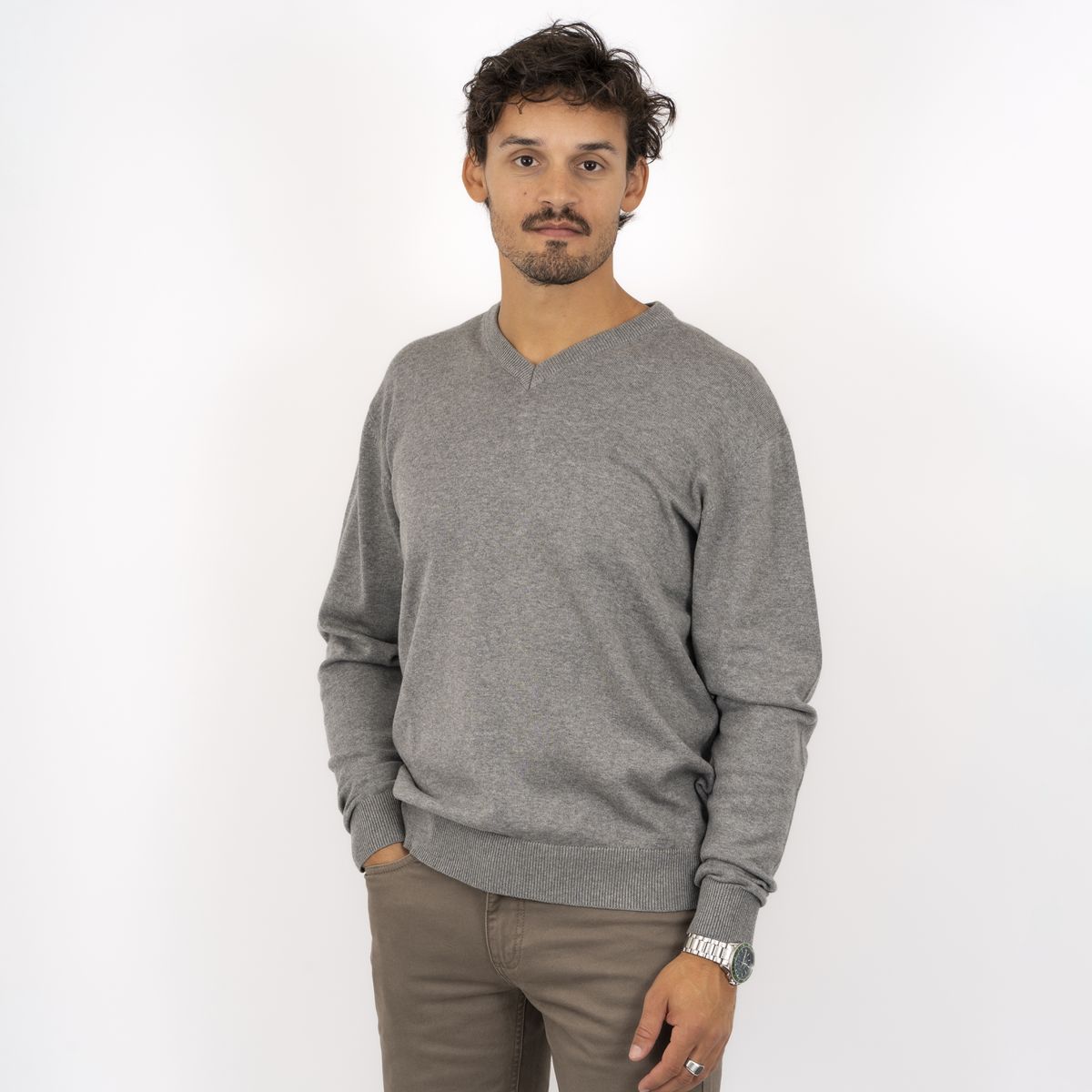 Carnét Stone Herre Striktrøje - Grey Mix - 5XL