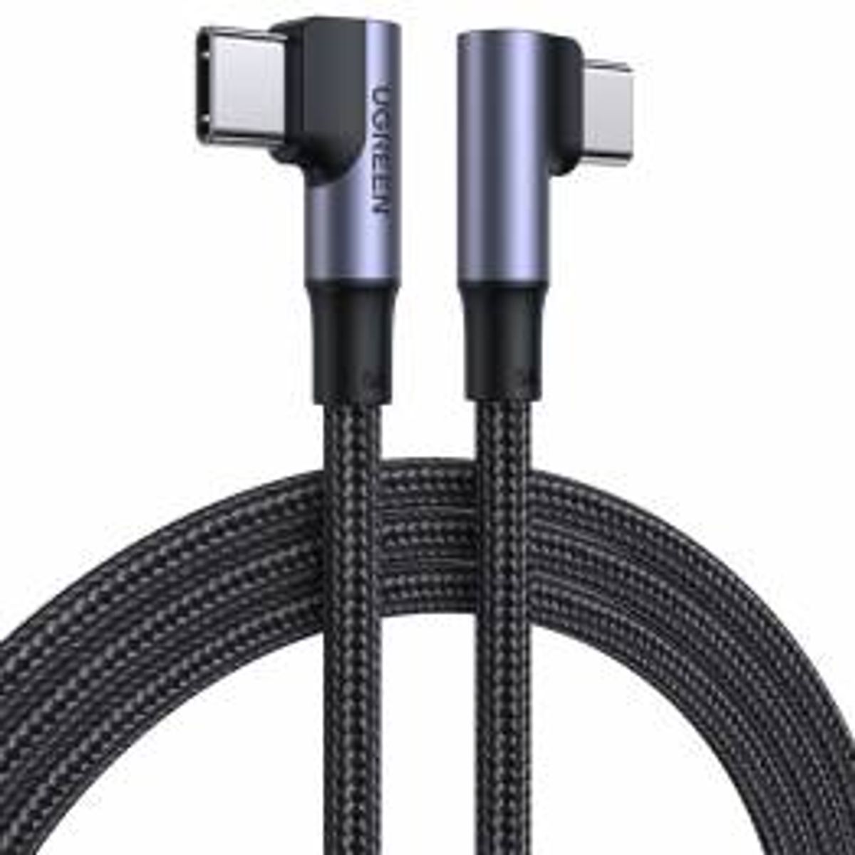 Ugreen USB-C opladningskabel med vinkel 2m - 100W PD - sort vævet