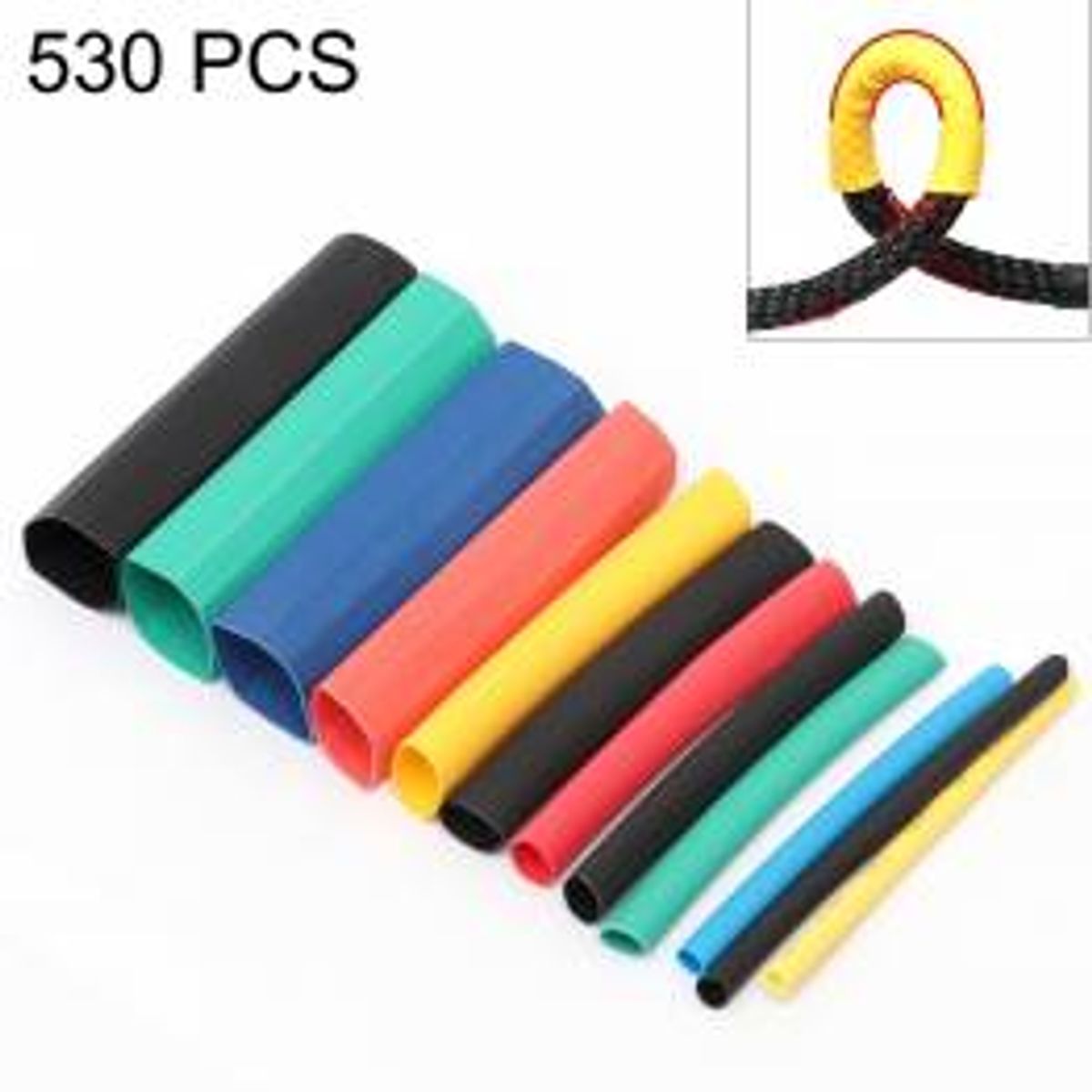 530 stk krympeflex Heat Shrink Tubing i 4 farver og 12 diametre