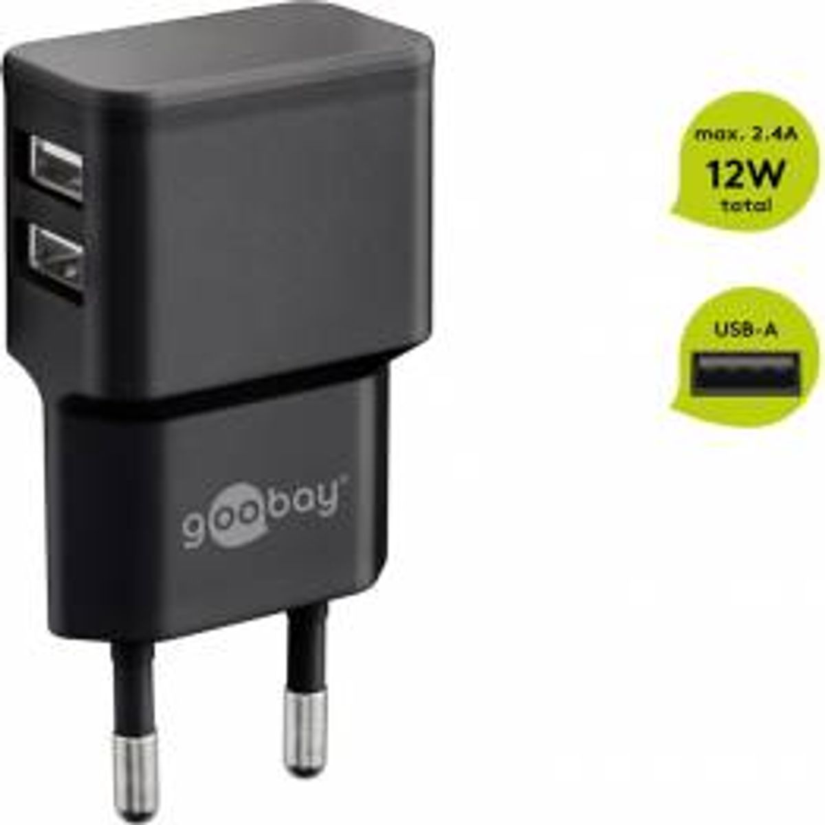 GooBay dual USB oplader 2x USB - op til 12W - Sort