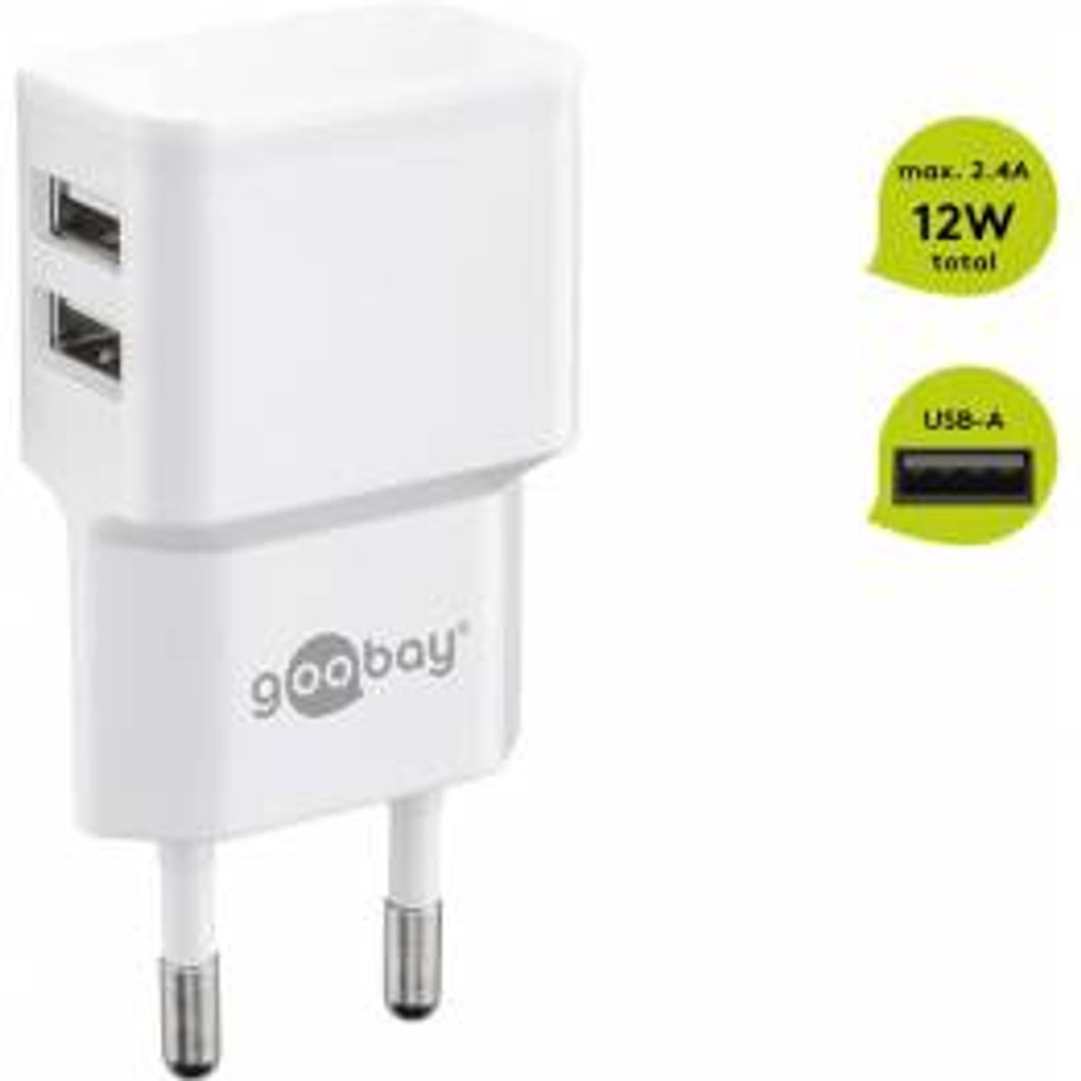 GooBay dual USB oplader 2x USB - op til 12W - Hvid