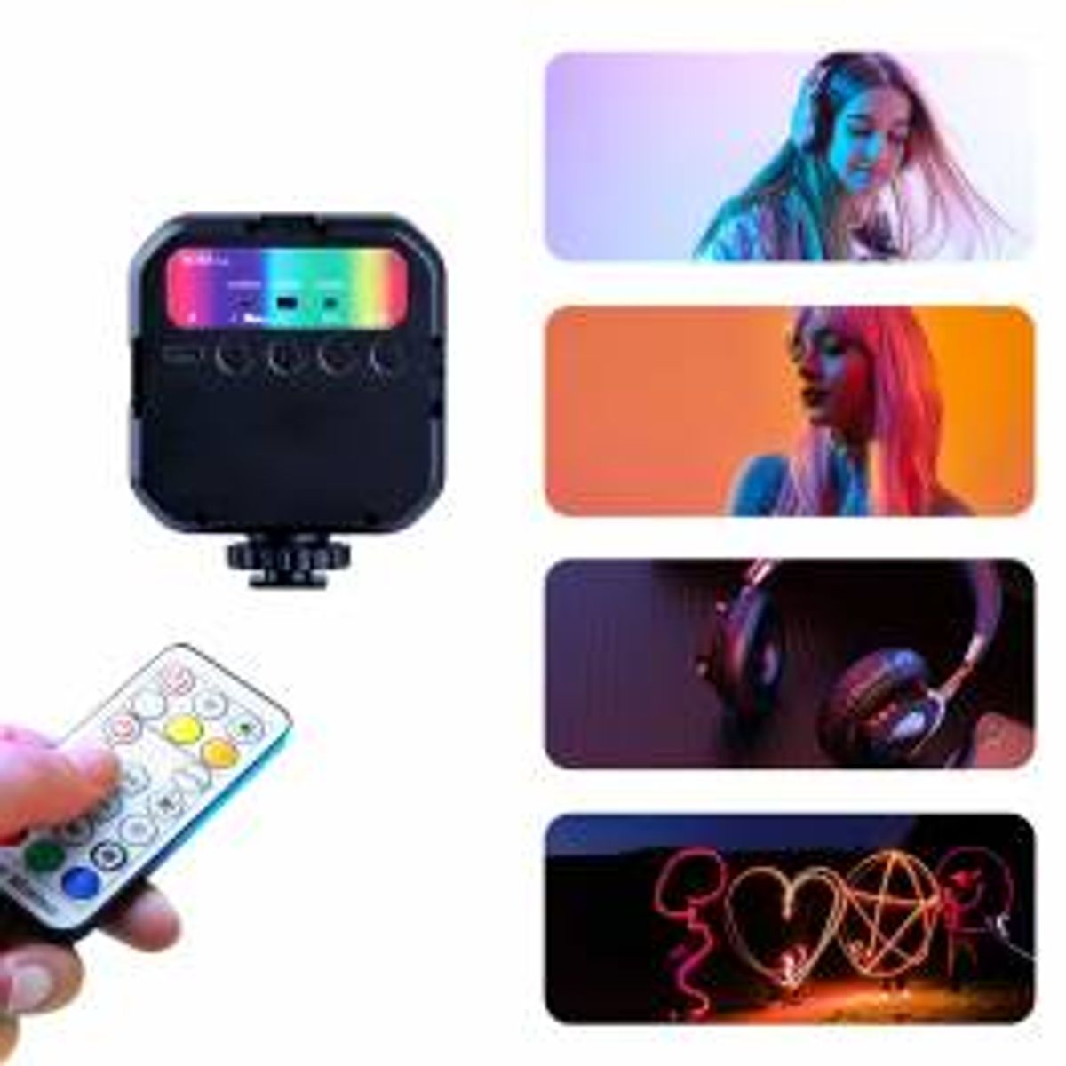 RGB fotolys med batteri og justerbar lysstyrke med fjernbetjening