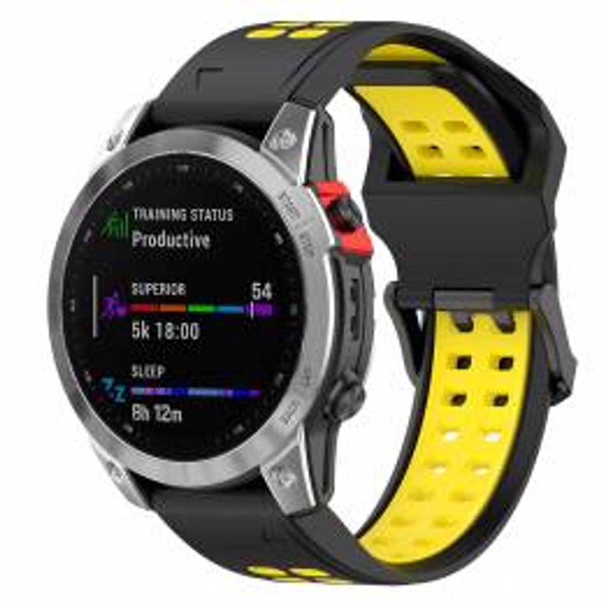 Silikone rem til Garmin Fenix 7S / 6S / 5S - 20mm - Sort/Gul