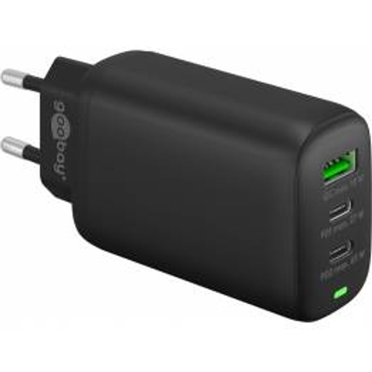 Goobay 3-port 65W Mac, iPhone og iPad USB-C PD / USB-A oplader - Sort, Farve Sort