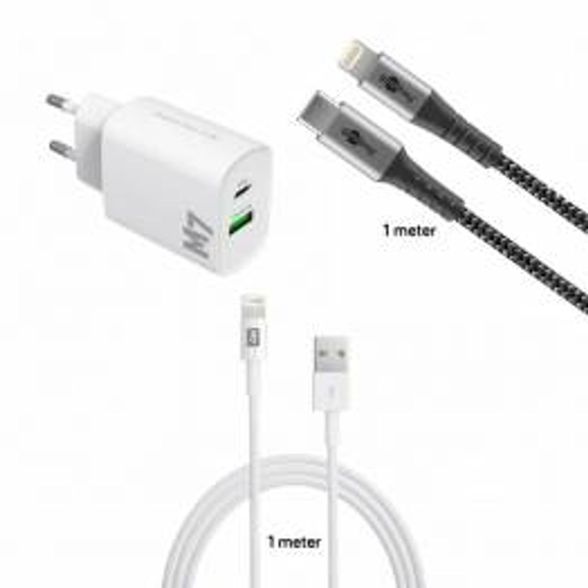 M7 20W dobbelt oplader til iPhone/iPad og 2 MFi Lightning kabler - 1m