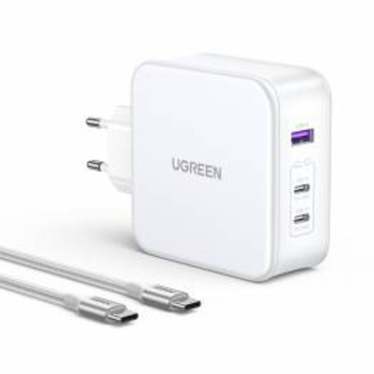 Ugreen Nexode GaN 3-port USB-C/USB 140W PD Mac oplader med 1,5m USB-C kabel - Hvid