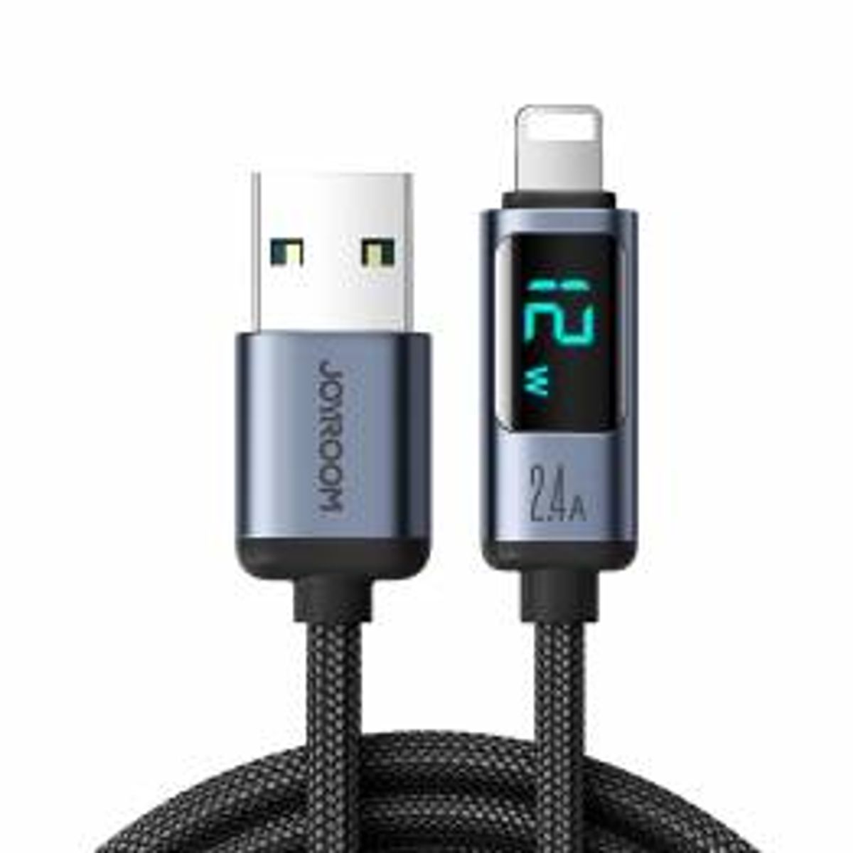 Joyroom vævet USB til Lightning kabel med display - 1,2m - Sort