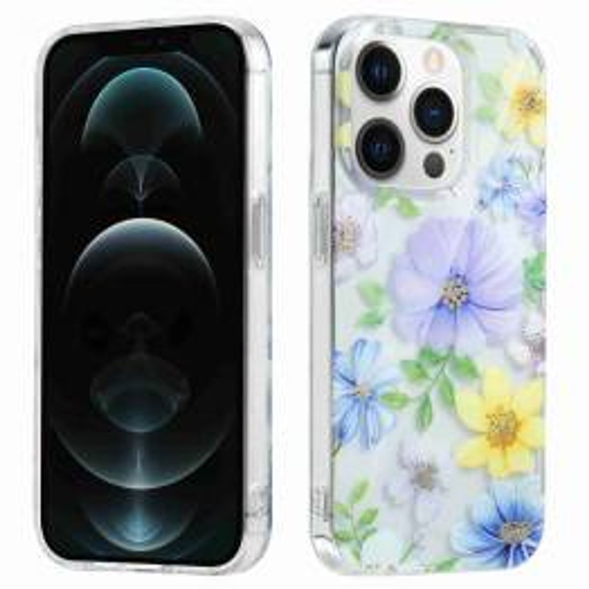 iPhone 12 / 12 Pro cover med blomster i sarte farver