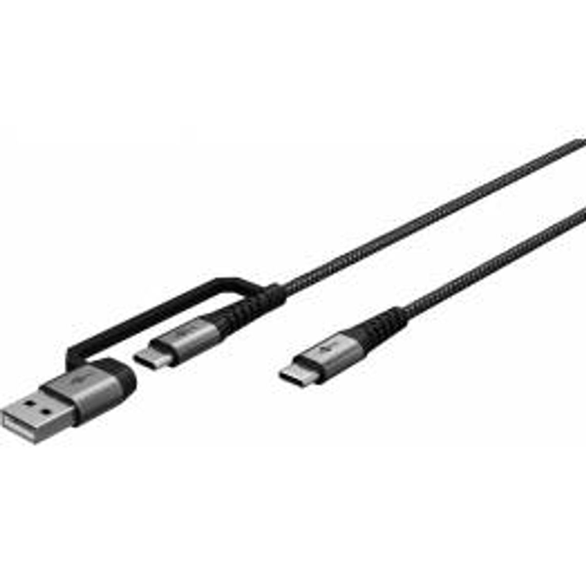 Goobay 2-i-1 hårdført vævet multikabel USB/USB-C til USB-C - 60W - 2 meter