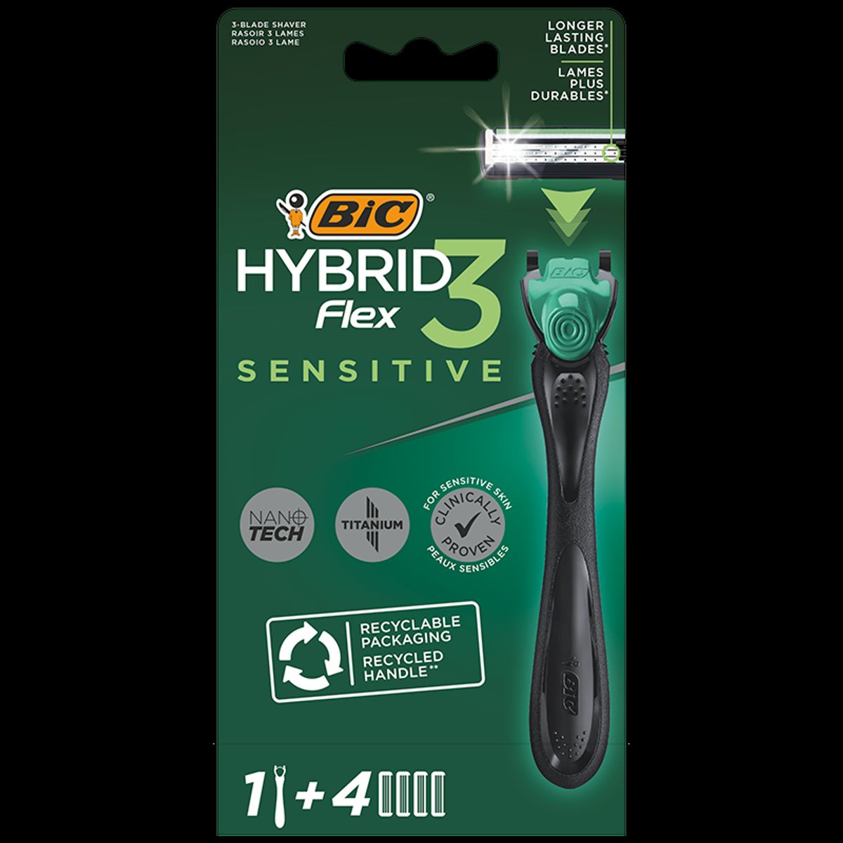 BIC Hybrid Flex 3 Sensetive Skraber (4 stk)