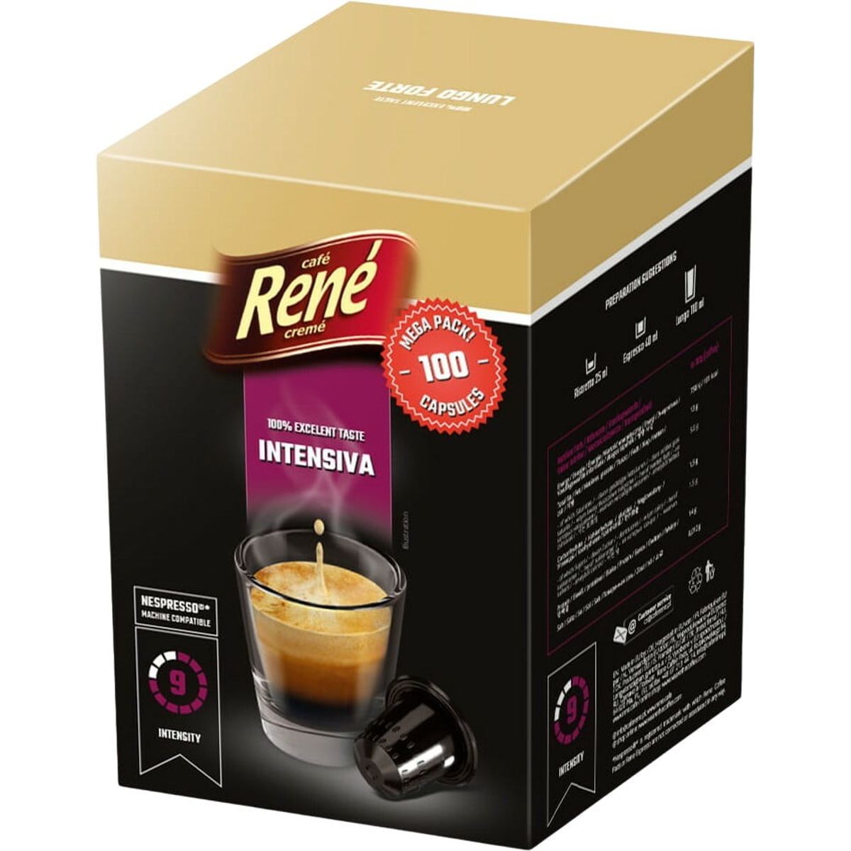 Café René - Intensiva (100 stk) - Kapsler til Nespresso