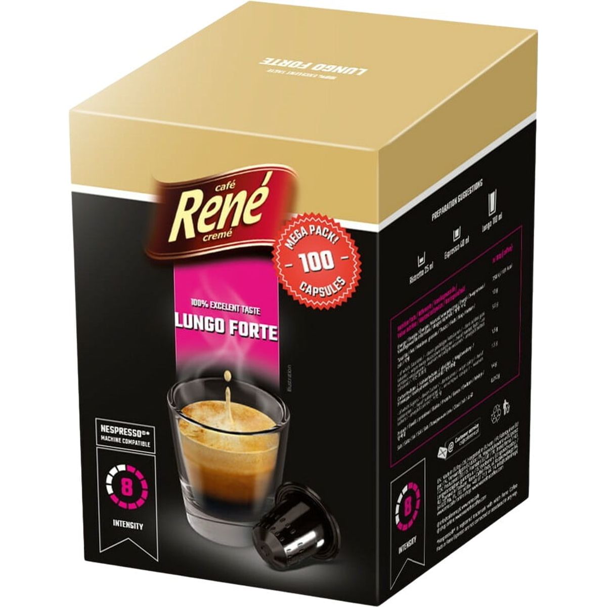 Café René - Lungo Forte (100 stk) - Kapsler til Nespresso