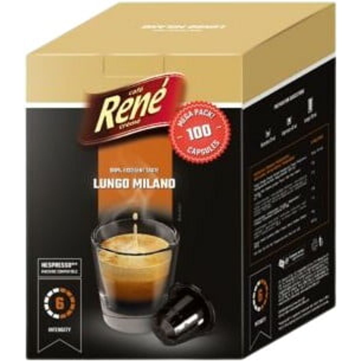 Café René - Lungo Milano (100 stk) - Kapsler til Nespresso