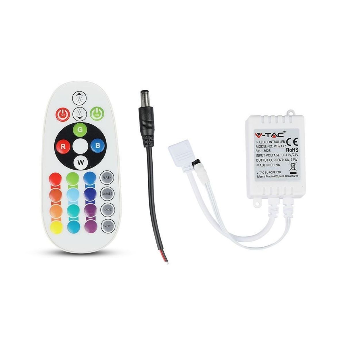 RGB controller med fjernbetjening - memory funktion, infrarød, 12V (72W), 24V (144W)