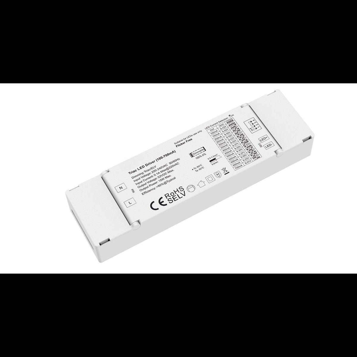 15W Triac dæmpbar driver til LED panel - 9-42V, 100-700mA - Dæmpbar : Dæmpbar