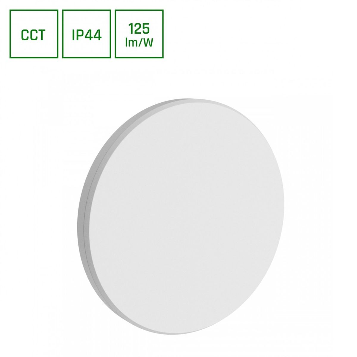 Piatta 9W CCT 230V IP44 120x47mm Hvid Rundt Facadelys - Dæmpbar : Ikke dæmpbar, Kulør : CCT (Varm til Kold Hvid)