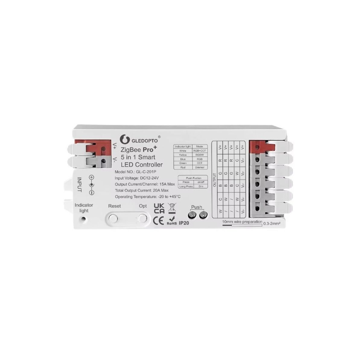 Gledopto Pro 5i1 Zigbee strip controller - Hue kompatibel, 12V/24V, RGB+CCT