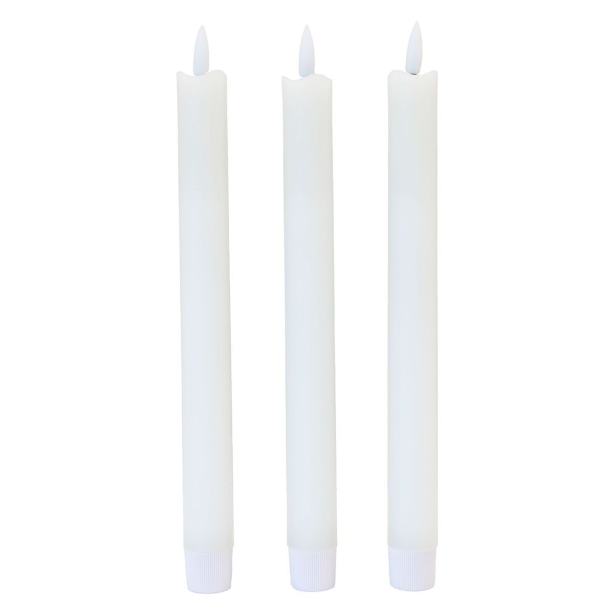 3-pak hvide LED stearinlys, flammeeffekt - Ø2,2cm, Højde: 24,5cm, kronelys, inkl. fjernb., timer, batteri