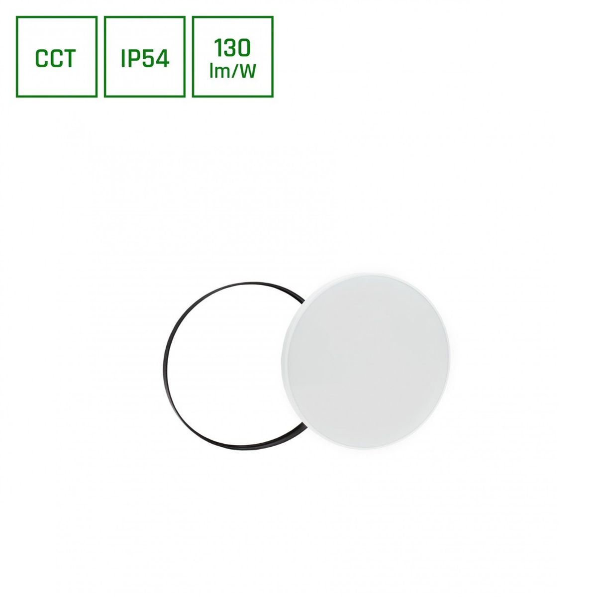 NYMPHEA 18W - Sort Hvide Ringe, CCT 230V, 115 °, IP54, Ø250x52, Hvid/Sort, Rundt - Dæmpbar : Ikke dæmpbar, Kulør : CCT (Varm til Kold Hvid)