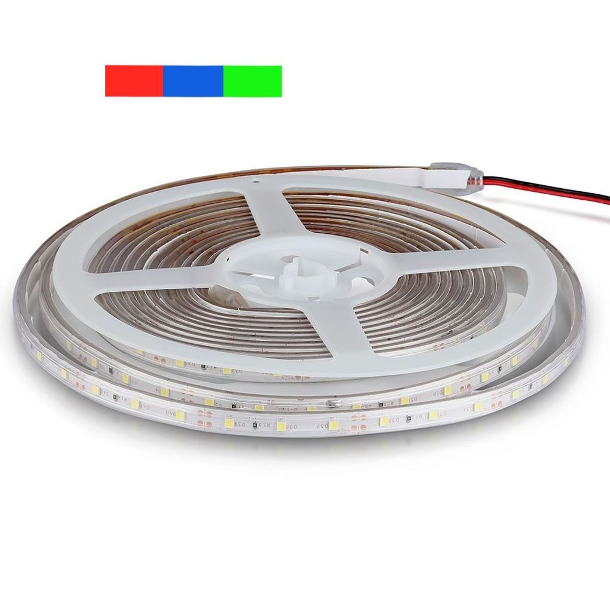 V-Tac 3,6W/m stænktæt LED strip - 5m, 60 LED pr. meter, Farvet lys, Rød/Blå - Farve : Blå