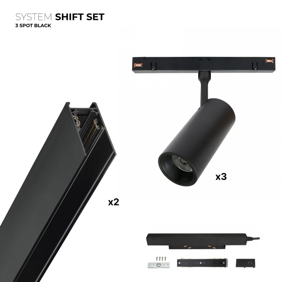 Spectrum SHIFT 3x spot sæt - 2 meter komplet + spots, Sort