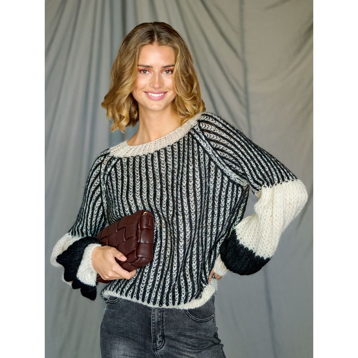 Noella Liana Knit Sweater Beige/Black M/L