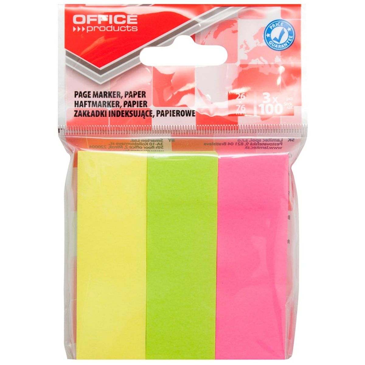 Indeksfaner til arkivering OFFICE PRODUCTS, papir, 26x76 mm, 3x100 faner, polybag, assorterede farver,.