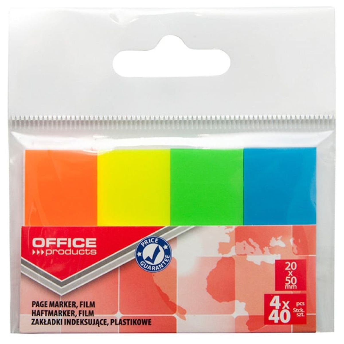 Indeksark til arkivering OFFICE PRODUCTS, PP, 20x50 mm, 4x40 faner, polybag, assorterede farver,.